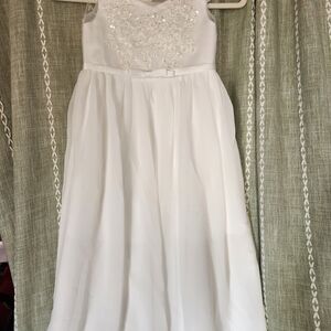 White Embellished Girls Formal A-Line Dress with Ribbon Waist